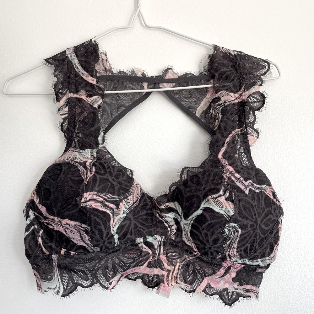 Victoria Secret Pink Date Padded Push Up Bralette Grey & Pink Pattern - Medium